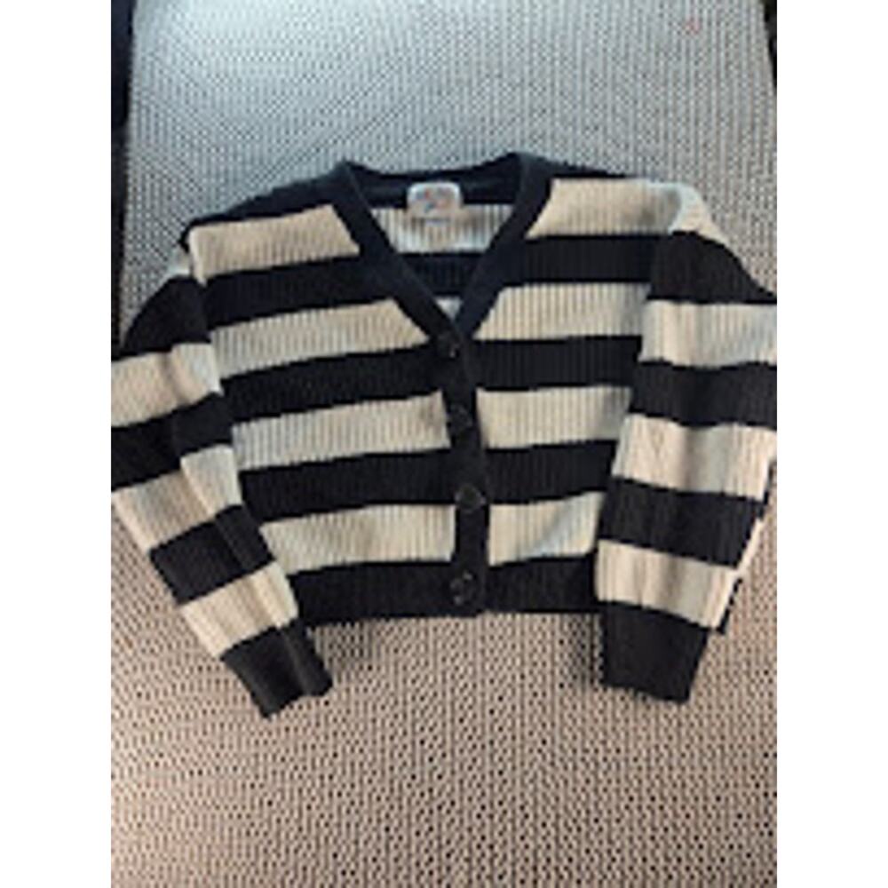 Colorful Planet Girls' Black and White Striped Knit Cardigan Sweater Size L